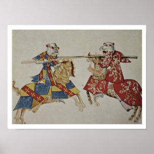 Affiche Harley 4205 f.366 Jousting Knights, c.1445 (vellum