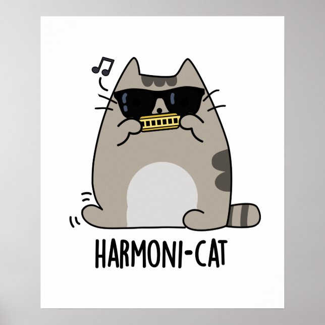 Affiche Harmoni-cat Funny Harmonica Cat Pun  (Devant)