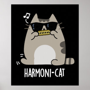Affiche Harmoni cat Funny Harmonica Cat Pun Dark BG