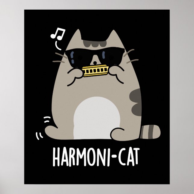 Affiche Harmoni cat Funny Harmonica Cat Pun Dark BG (Devant)