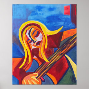 Affiche "Harmonie" Abstraite Art Girl Avec Guitare