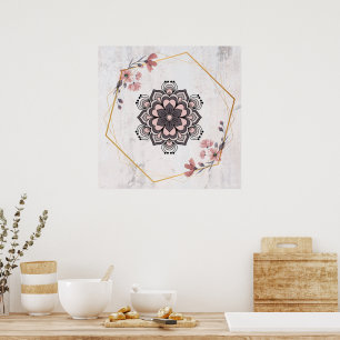 Affiche Harmonie apaisante, Rangoli Floral Art, rose et gr