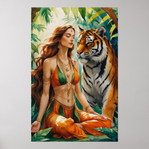 Affiche Harmonie de la jungle : Tigre du Bengale et Muse d