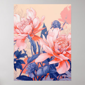 Affiche Harmonie florale : Symphonie de rose et de bleu