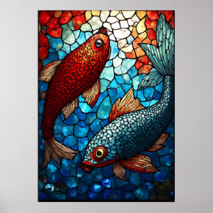 Affiche Harmonie Koi en verre tendu