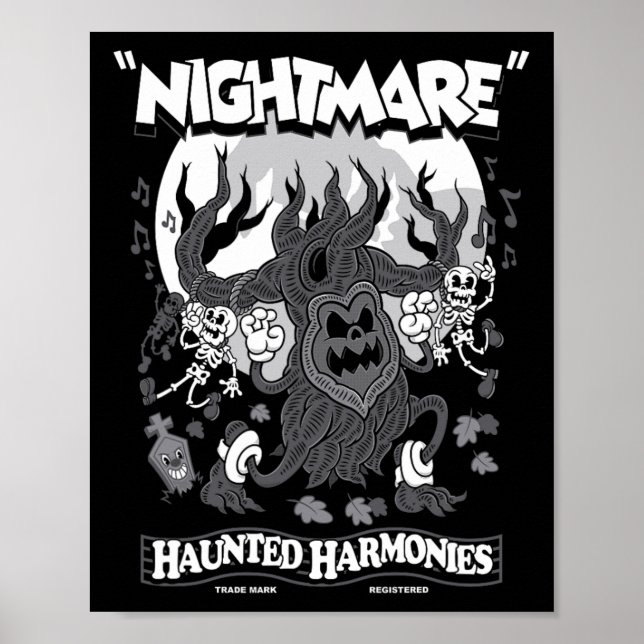 Affiche Harmonies hantées - Halloween caricature Vintage - (Devant)