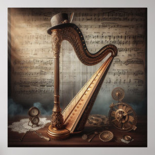 Affiche Harpe Steampunk = Arrière - plan Sheetmusic