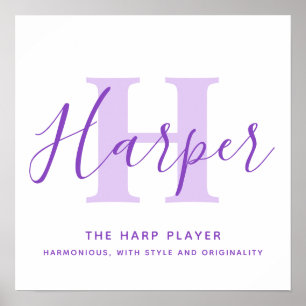 Affiche Harper nom signifiant texte violet personnalisé