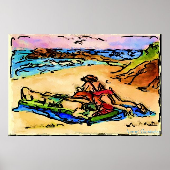 AFFICHE HARRIET DAVIDSOHN ILLUSTRATION - SUR LA PLAGE (Devant)