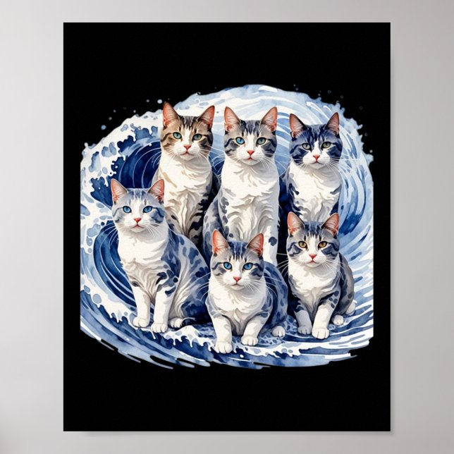 Affiche Harris Blue Cats Wave - Drôle Pour Les Propriétair (Devant)