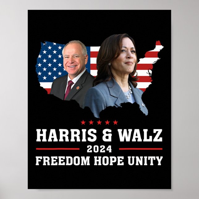 Affiche Harris W 2024 Freedom Hope Unity Political Kamala (Devant)