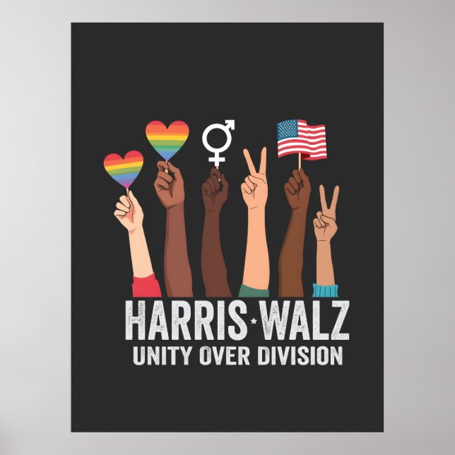 Affiche Harris Walz 2024 Unité sur division élections LGBT (Devant)