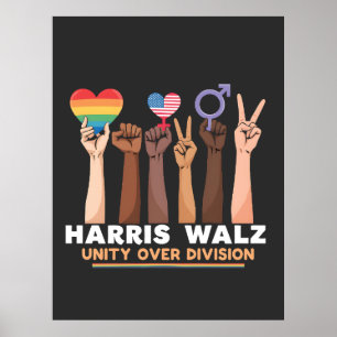 Affiche Harris Walz Unité sur division Peace Love LGBTQ