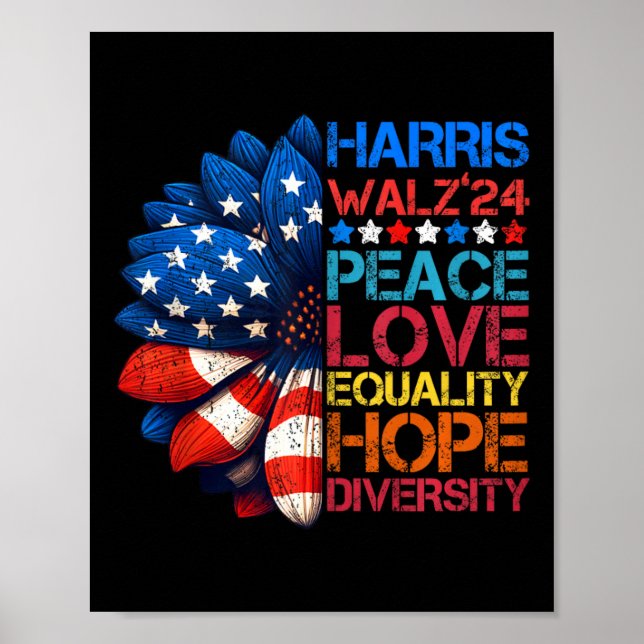 Affiche Harris Wheimer 2024 Peace Love Equality Hope Diver (Devant)