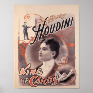 Affiche Harry Houdini, roi des cartes 1895