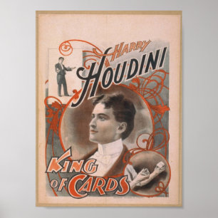 Affiche Harry Houdini, Théâtre Vintage "Roi des Cartes"
