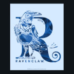 Affiche Harry Potter | Aguamenti RAVENCLAW™ Graphique<br><div class="desc">Découvrez ce graphique de Ravenclaw basé sur le sortilège d'eau Aguamenti. Celui-ci présente un corbeau bleu debout devant une lettre géante "R" avec le nom "Ravenclaw" écrit en dessous.</div>