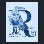 Affiche Harry Potter | Aguamenti RAVENCLAW™ Graphique<br><div class="desc">Découvrez ce graphique de Ravenclaw basé sur le sort d'eau Aguamenti. Il y a un corbeau bleu devant une lettre géante "R" avec le nom "Ravenclaw" écrit ci-dessous.</div>