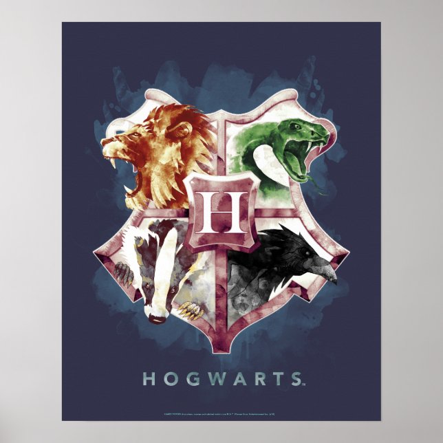 Affiche Harry Potter | Blason HOGWARTS™ Aquarelle (Devant)