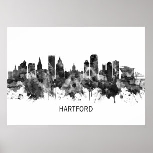 Affiche Hartford Connecticut Skyline BW