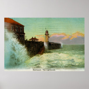 Affiche Hartlepool vintage des années 1900 Le phare