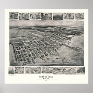 Affiche Harve de Grace, MD Carte panoramique - 1907
