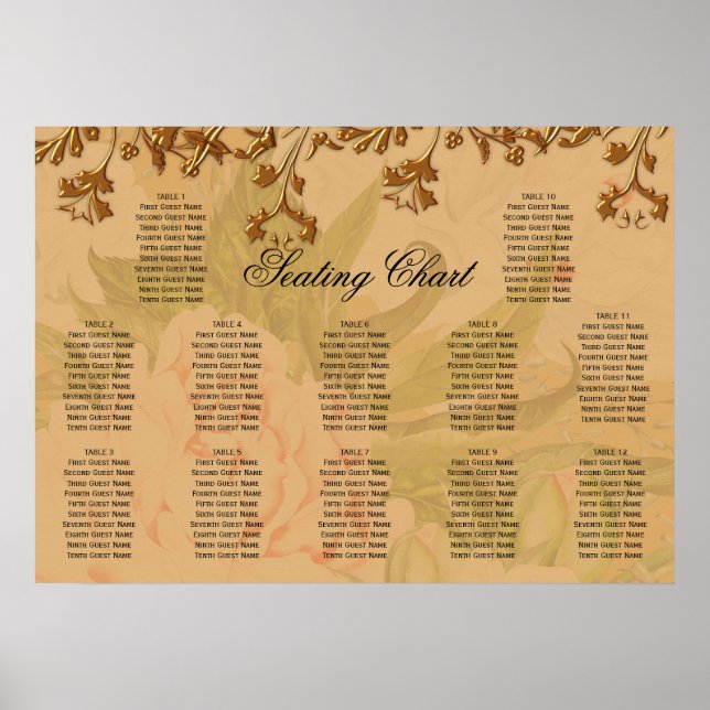 Affiche Harvest Gold Peony Motif Boho Mariage Siège (Devant)