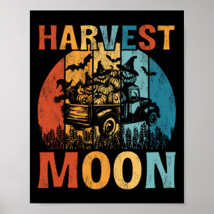 Affiche Harvest Moon Vintage Camion Halloween Citrouilles