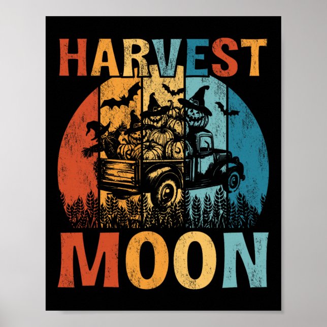 Affiche Harvest Moon Vintage Camion Halloween Citrouilles (Devant)