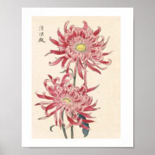 Affiche Hasegawa Chrysanthème Gravure sur Bois #171