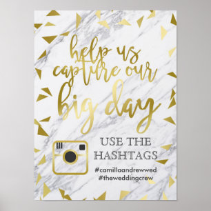 Affiche Hashtag Gold Flecks & Marble Mariage