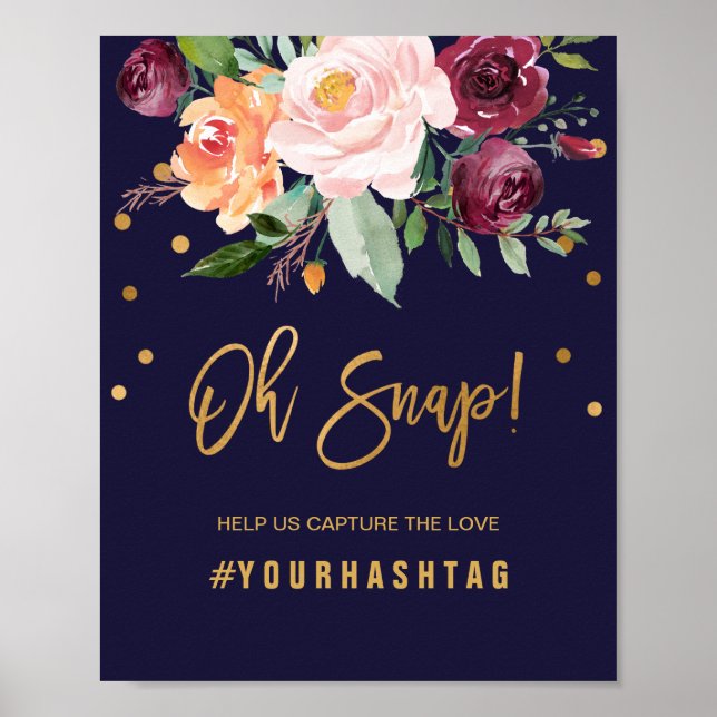 Affiche Hashtag Mariage Automne Floral Oh Snap (Devant)