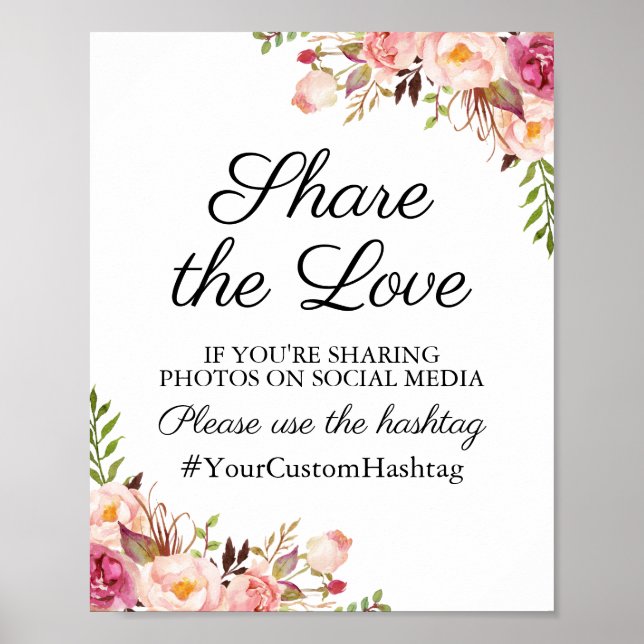 Affiche Hashtag Mariage rose rustique Signer Partager l'am (Devant)