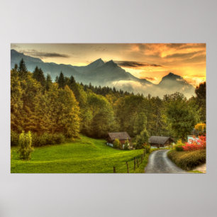 Affiche Hasliberg Suisse couché de soleil et montagnes sui