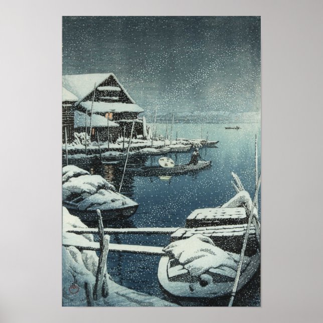 Affiche Hasui Kawase Winter Snow Lake Scene Print (Devant)