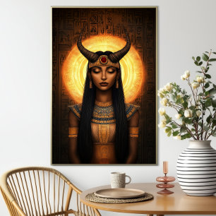Affiche Hathor Egyptienne Corned Goddess Gold Brown Art