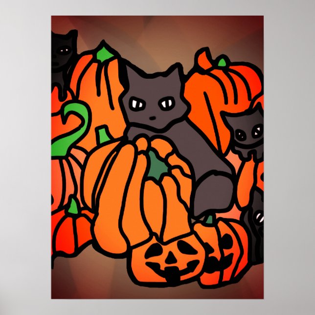 Affiche Hauné avec soin : Chats et Citrouilles à Halloween (Devant)