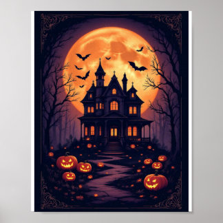 Affiche Haunted House Halloween Wall Art – Spooky Night Ca