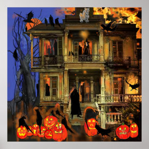 Affiche Haunted House  Spooky Characters Halloween Nite