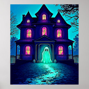 Affiche Haunween Ghost House Design