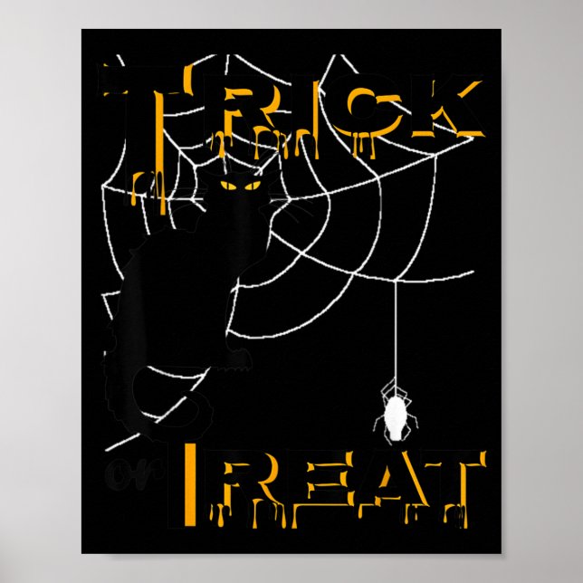Affiche Haut de chat noir Halloween pour traiter ou trompe (Devant)