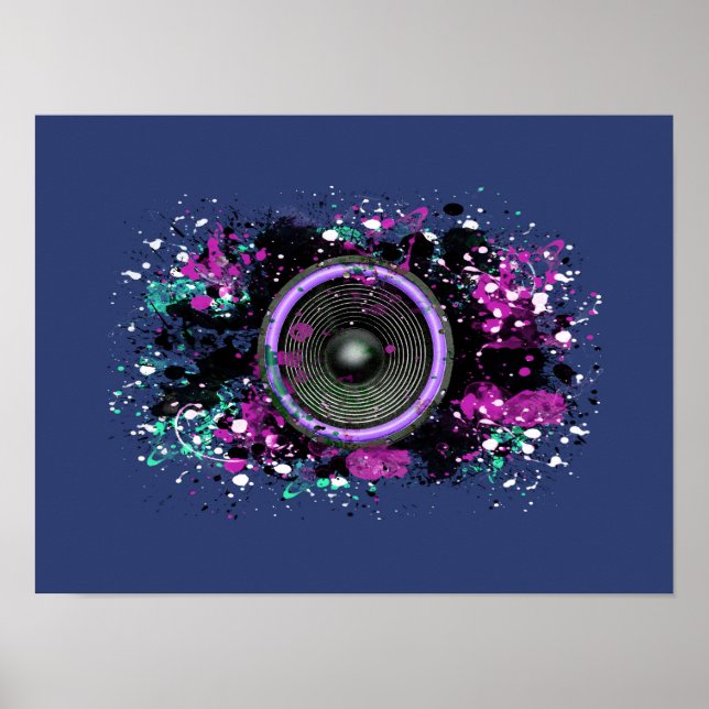 Affiche Haut-parleur de musique et peinture éclaboussée (Devant)