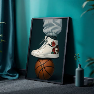 Affiche Hauteur crâne rose blanche sur le basket-ball