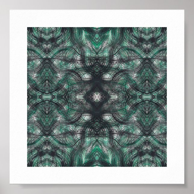 Affiche Hauteurs d'art abstrait aquarelle vert foncé (Devant)