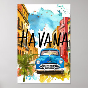 Affiche Havana Cuba Aquarelle Peinture Voyage