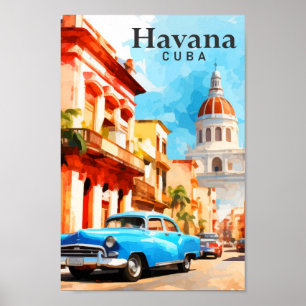 Affiche Havana Cuba Aquarelle Peinture Voyage