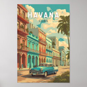 Affiche Havana Cuba Illustration Voyage Art Vintage