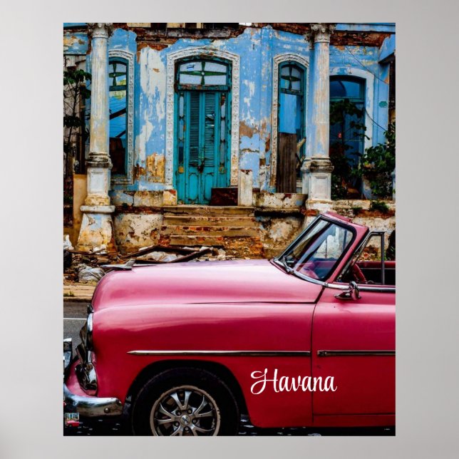 Affiche Havana Cuba Voiture rouge Vintage (Devant)