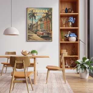 Affiche Havana Voyage Rétro Voiture Rétro Cubaine Coloré