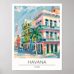 Affiche Havane Cuba Illustration d'art vintage Voyage